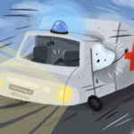 graphic illustration of tooth in an emergency vehicle, dental emergency
