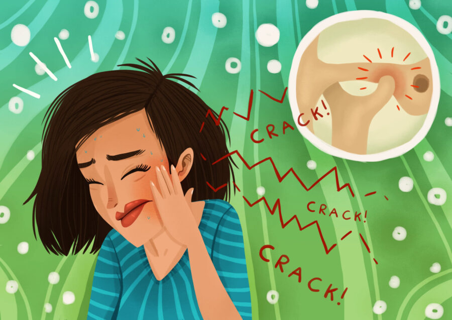 woman with TMJ pain from clenching, grinding, or chewing gum