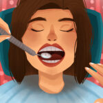 woman at a routine dental exam and cleaning